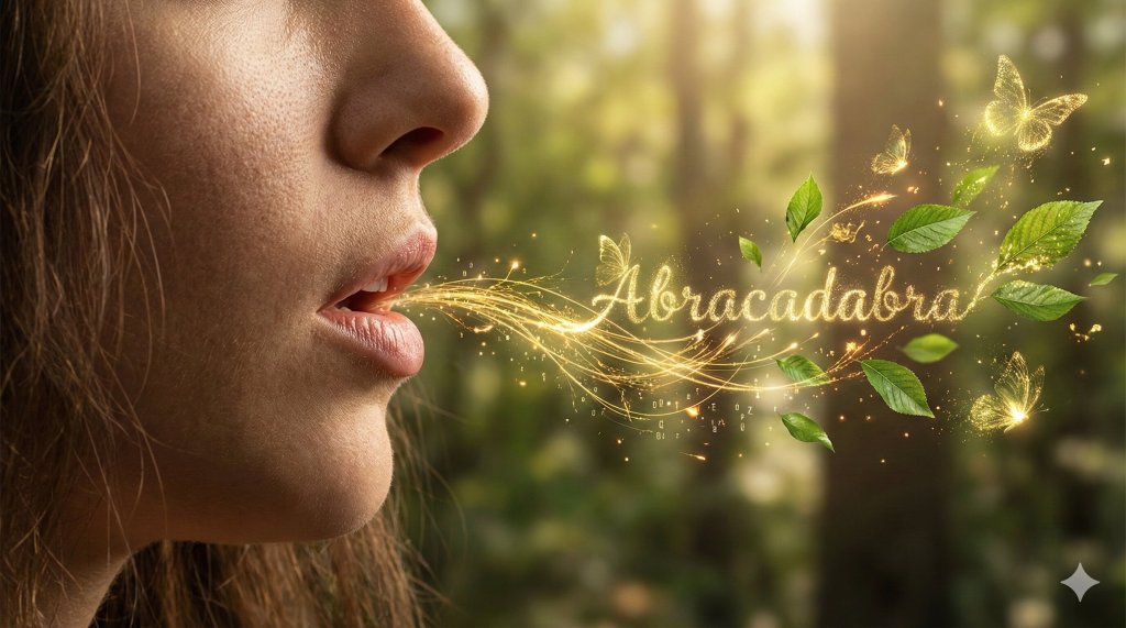 Parole sussurrate che si trasformano in foglie e farfalle di luce, il potere terapeutico e quantistico del linguaggio per manifestare.