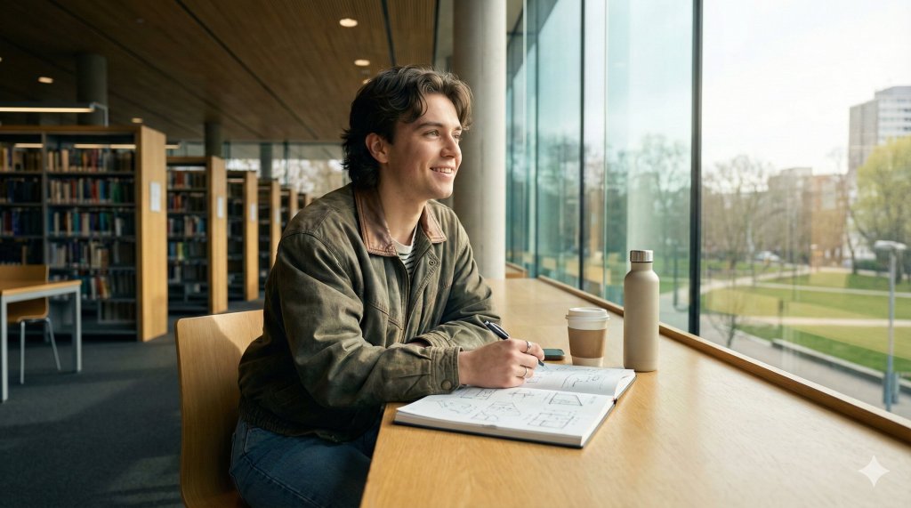 Giovane adulto che pianifica il proprio futuro formativo e professionale con serenità grazie al supporto del life coaching.